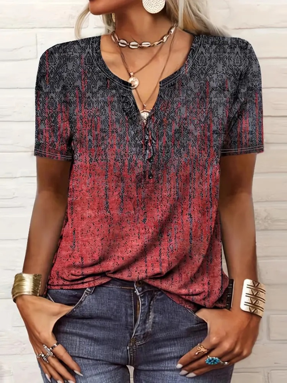 New Red and Black Buttoned Top